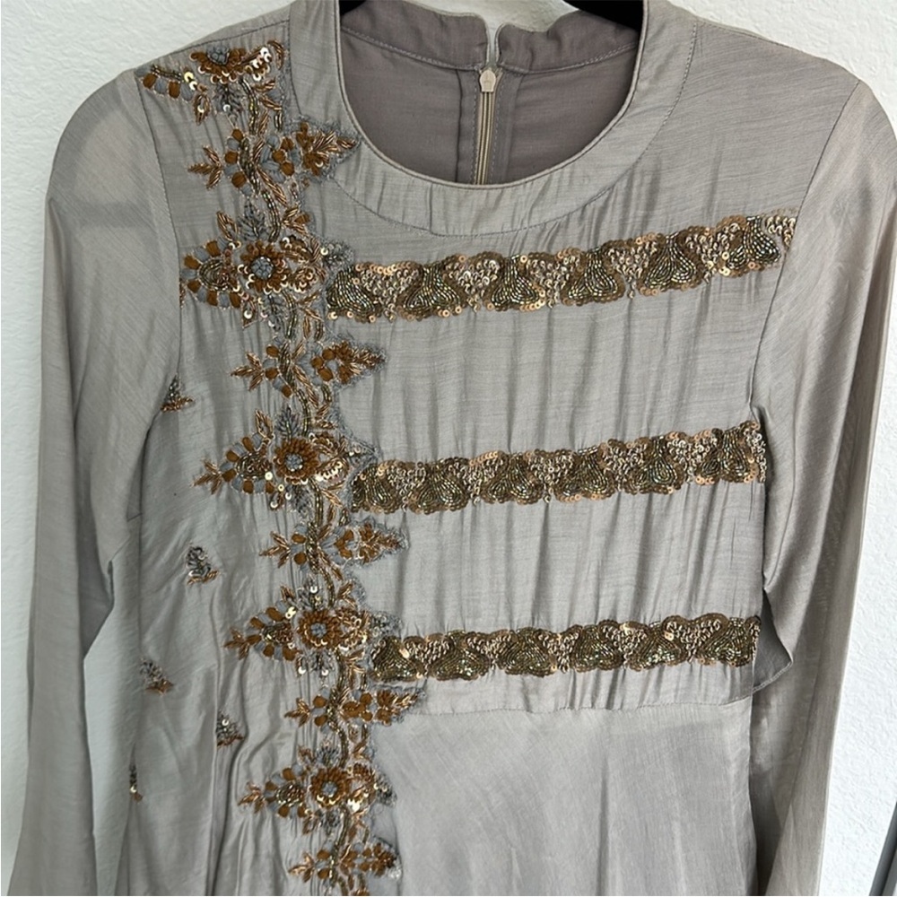 Elegant Gray and Gold Embellished Dress